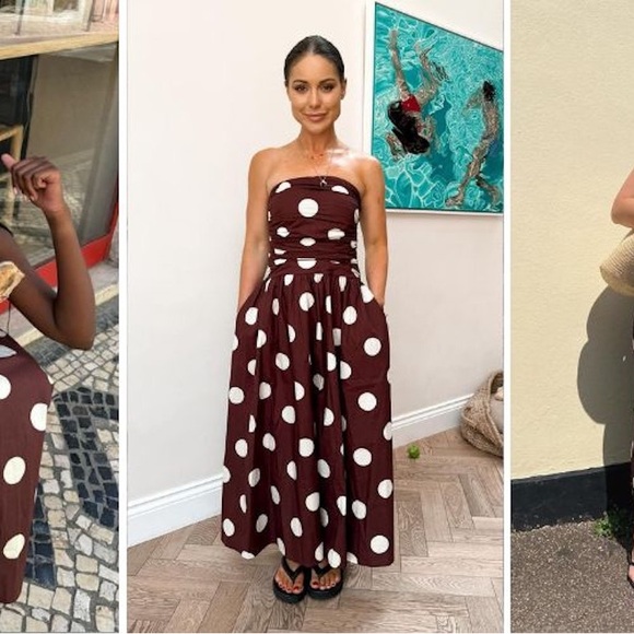 Nobody’s Child Brown Spot Print Bandeau Felicity Midi Dress - Polka Dot - Picture 7 of 8